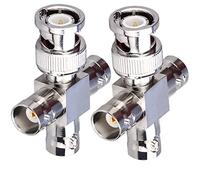 TUOLNK 2 Pack BNC Male to 3 Female Jack T Type RF Coaxial Connector 4 Way Splitter Coax Adapter for Broadcast/Extension Cable BNC Tee Connectors T-Shaped
