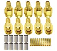 TUOLNK RP SMA Male Plug Crimp Connector RP-SMA Male Plug Straight Converter for RG58 RG142 Coax Cable 10 Pack