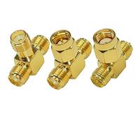 TUOLNK SMA Splitter Connector - Male to Dual Female RF Triple Tee Adapter - Reverse Polarity - 3 Way Pack of 3