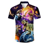 TUONROAD Ugly Shirts for Men 3D Dinosaur Hawian Shirts Short Sleeve Casual Shirt Button Down Holiday Beach Shirt M