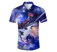 TUONROAD Unisex Hawaiian Shirt Mens 3D Novelty Dinosaur Shark Printed Button Down Summer Casual Beach Aloha Shirts XXL