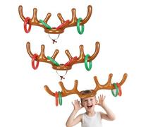 TUONYIS 10 Pcs Inflatable Reindeer Antler Game, Christmas Easter Party Ring Toss Game Set, 2 Reindeer Antler Hat, 8 Inflatable Rings, for Kids,Adults Family Indoor Outdoor Fun Game Party (Brown)