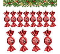 TUONYIS 12 Pcs Christmas Baubles Candy Ornaments, Hanging Candy Cane Ornaments Christmas Tree Candy Ornaments with Golden Ropes for Halloween New Year Party Home Xmas Decorations (Red)