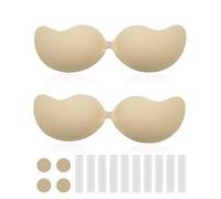 TUONYIS 2 Pack Sticky Push Up Bra + 10 Pcs Double Sided Adhesive Body Tape. Reusable Adhesive Bras Stick on Bra, Invisible Strapless Backless Bras, for Everyday Wearing, Party, Wedding, C Cup (Beige)