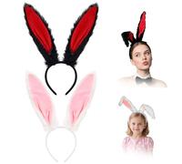 TUONYIS 2 Pcs Bunny Ears Headband, Rabbit Ears Headband Easter Bunny Ears Hairbands, Women Rabbit Headband Bunny Headband Easter Bunny Costume Accessories for Cosplay, Party (White, Black, One Size)