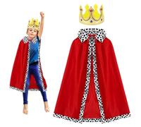 TUONYIS 2 Pcs King Costume for Kids Boys Girls with Red Cape, Crown, Kids Knight Costume, Prince Costume, Medieval Costume for Halloween, Carnival, Fancy Dress, Cosplay, 80cm