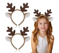 TUONYIS 2 Pcs Reindeer Antlers Headband, Cute Deer Ear Animal Headband for Halloween Christmas Animal Cosplay Carnival Party Costume Hair Accessories (Brown)