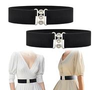 TUONYIS 2 Pcs Retro Vintage Belt, Wide Stretchy Belts for Women, Elastic Waist Belt 50s Nurse Belt Silver Buckle & Clasp Adjustable Cinch Belt for Dresses (Black) (Black)