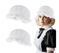 TUONYIS 2 Pcs Victorian Women Girl Mop Hat with Lace, Victorian Inspired Matriarch Attire Maid Costume Accessories, Ladies Handmaid Bonnet Medieval Peasant Headwear, for Fancy Dress Cosplay (White)