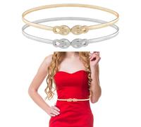 TUONYIS 2 Pcs Women's Ladies Belts, Women Metal Skinny Belt, Elastic Skinny Waist Belt for Women Girls, Rhinestone Bling Waist Belt, Versatile Stretch Cinch Belts for Dress Jeans Pants (Gold, Silver)