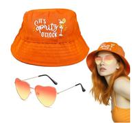 TUONYIS 2 Piece Orange Bucket Hat Vintage Orange Heart Shaped Glasses, Aperol Summer Fisherman Sunshade Caps Unisex Foldable Sun Beach Cap Men’s Women’s Sun Hat Fisherman Hat, Costume Accessories
