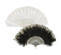 TUONYIS 2 Pieces Folding Handheld Feather Fan Vintage Feather Fan, Flapper Folding Hand Fans, 1920s Accessories for Costume Halloween Dancing Show Tea Party Wedding Decoration (2 Pieces)
