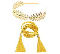 TUONYIS 2 Pieces Greek Costume Girls Greek Goddess Costume Women Accessories Set Fancy Dress Include Roman Leaf Crown, Women's Belts Braided Thin Waist Belt, for Women Vintage Party, Bridal Wedding