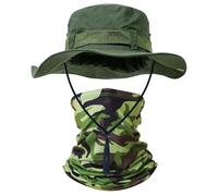 TUONYIS 2 Pieces Sunscreen Hat Set,Wide Brim Sun Hats Protection Scarf,Camo Bucket Boonie Safari Hat, Foldable Safari Style,for Men Women Hiking Beach Jungle Outdoor(ArmyGreen)