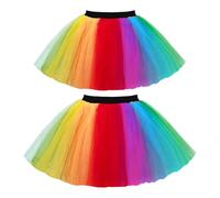 TUONYIS 2 Pieces Tutu Skirt,Ladies Neon Tutu Skirt Fancy Dress,Neon Dress Rainbow Tutu,80s Fancy Dress Dance Skirt for Girls Women 80s Party Outfit,Fancy Dress Halloween 1980s Party(Rainbow)