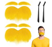TUONYIS 2 Sets Yellow Mustache and Eyebrows, Fake Moustache with Small Brushes, Fake Beard Stick On Moustache Moustache Fancy Dress Cosplay Costume Accessories Funny Party Favor for Adults & Kids