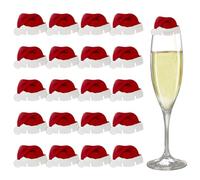 TUONYIS 20PCS Fun Christmas Glass Decorations Christmas Cup Card Santa Hat Table Decorations Xmas Party Santa Hat Wine Glass Decoration Great for a Party Christmas Party Supplies (Red) (Red)