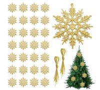 TUONYIS 24 Pcs Christmas Holiday Decorations, Gold Glitter Snowflake Ornaments, 10cm Trees Decorations for New Year Xmas Party
