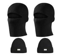TUONYIS 2pcs Balaclava Ski Mask Winter Knit Thermal Neck Gaiter One Cap for Two Purposes Ski Mask Windproof Cycling Neck Warmer for Helmet Breathable for Outdoors. (UK, Alpha, One Size, Black)