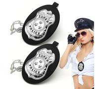 TUONYIS 2Pcs Police Badge Necklace - Fancy Dress Pretend Play Policeman & Woman Lanyard on Chain - Costume Accessories for Police, FBI & SWAT Dress Up (Black)