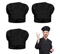 TUONYIS 3 Pcs Chef Hat Chef's Hat Adult Chef's Hat Unisex Adjustable Elastic Chef Hat Baker Kitchen Catering Cooking Chef Cap Comfortable Kitchen Uniform Cap for Kitchen, Restaurants & Parties (Black)