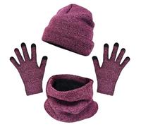 TUONYIS 3 Pcs Winter Hat Scarves Glove Set, Thermal Winter Knitted Beanie Hat Neck Warmer and Touchscreen Gloves 3 in 1 with Winter Warm Thicken Soft Fleece Lining for Daily Outdoor Sports (Hot Pink)