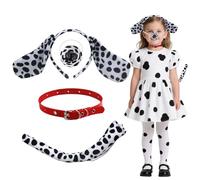 TUONYIS 4 Pieces Dalmatian Costume Set,Spotted Dog Costume Suit,Spotted Dog Ears Hair Band Nose Tail Red Pu Neckband,Fancy Dress Up Outfits for Birthday Carnival Halloween World Book Day (4 PCS)