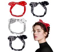 TUONYIS 4 Pieces Paisley Headbands Boho Bow Bandana Elastic Paisley Bandanas Knot Headwrap, Head Scarf for Women,Retro Rabbit Ears Headbands for Girls and Women (Multicolour, one size)