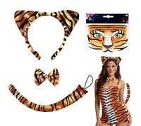 TUONYIS 4 Pieces Tiger Costume, Animal Costume Set with Tiger Ears and Tail Bow Tie Face Sticker, Animal Fancy Dress Accessories for Kids Adults Carnival Halloween World Book Day (Brown)