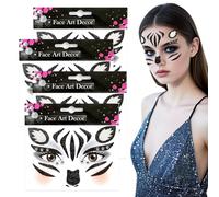 TUONYIS 4 Sheets Face Sticker Animal Faces Tattoos for Kids Adults Waterproof Animal Temporary Tattoos Stickers, Zebra Face Art and Tattoo Stickers for Birthday Party Stage Carnival Cosplay (Black)
