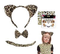 TUONYIS 5 Pieces Leopard Costume Set, Leopard Ears Headband leopard Face Sticker Bow Tie and Tail, Animal Costume Set for Kids Adults Carnival Cosplay Halloween Party (Brown)
