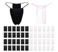 TUONYIS 50 Pieces Disposable Thong Panties,disposable Knickers,Non-woven T Strap Thong Disposable Bikini Panties,Travel Panties for Spa Beach Hot Spring Body Check Hair Treatment(Black+White)