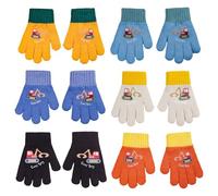 TUONYIS 6 Pairs Kids Knitted Gloves, Toddler Full Fingers Mittens, Winter Gloves Magic Stretch Soft Warm Thermal Kid's Excavator Pattern for Boys Girls for Daily Wear Winter (Multicolor)