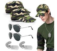 TUONYIS 6 Pcs Army Fancy Dress Set, Solider Military Cosplay Pilot Costume Accessories, with Camouflage Hat, Sunglasses and Dog Tag, for Dress up Halloween Theme Party Costume Role Play (Camouflage)