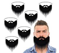TUONYIS 6 PCS Black Fake Beards,Fake Mustache Funny Beard Santa Claus Funny False Beard Party Beard Moustache Fancy Dress for Men Christmas Halloween Cosplay Decorations Supplies(Black)