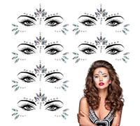TUONYIS 6 Pcs Face Gems Adhesive Glitter Jewel Tattoo Sticker, Crystals Rhinestone Face Glitter Stickers, Eyes Body Face Temporary Tattoos for Halloween Party, Rave Festival (Transparent)