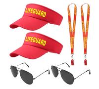 TUONYIS 6 Pcs Lifeguard Costume Set, Life Guard Costume Accessories, Include Red Adjustable Sunscreen Hats, Lifeguard Whistle, Sunglasses, for Men Women Pool Party, Beach, Cosplay Halloween (Red)