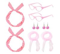 TUONYIS 8 Pcs 50s Costume Accessories 1950s Dresses for Women Pink Ladies,1950s Fancy Dress Kit Cat Eye Glasses Polka Dot Bandana Tie Headband Earrings Ladies Grease for Girl Women Retro Party Decor