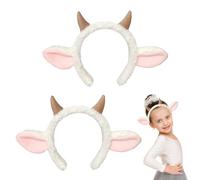 TUONYIS Animal Head Sheep Headband with Sheep Ears and Horns White Lamb Costume Plush Sheep Ears Cute Lamp Cosplay Hair Band Animal Sheep Adults Childrens Fancy Dress. (white pink)