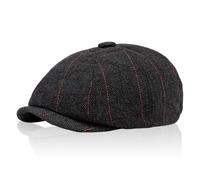 TUONYIS Black 8 Panel Herringbone Tweed Wool Blend Flat Caps,Baker Boy Cap for Men,Painter's Newsboy Hat for Walking Golfing Travelling Shopping (Black)