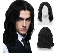 TUONYIS Mens Black Wig, Short Curly Cosplay Wigs, 70s 80s Rocker Male Cosplay Wigs, Short Black Layered Pop Rocking Dude Wig, for Halloween Fancy Dress Party Costume