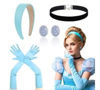 TUONYIS Princess Dress Up Accessories, Princess Costumes for Girls, Princess Costumes Set, Included Princess Headband, Gloves, Necklace, Earrings, Dress Up for Girls Cosplay Party (Blue) (Blue)
