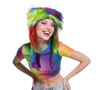 TUONYIS Rainbow Pop Wig, Adult 80's Rocker Fancy Dress Wig, Multi-Coloured, Rainbow Gay Pride Items Fancy Dress, for Women Men Cosplay Party Costume Heat Resistant Synthetic Wigs (Multicolor)