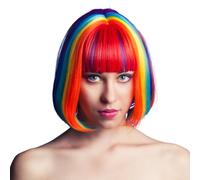 TUONYIS Rainbow Short Bob Wig, 26cm, Synthetic Straight Hair, Fancy Dress Wig, Heat Resistant
