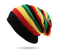 TUONYIS Rasta Hat, Knit Reggae Jamaican Cap, Rainbow Colorful Beanie Skull Hat, Hippie Slouchy Baggy Cap with Rasta Stripes for Adult Cosplay Party Decoration Winter Autumn (Rainbow)
