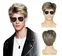 TUONYIS Short Blonde Wig Men, Men's 80's Street Wig, Blonde Afro Wigs 70s 80s Fancy Dress Adult for Halloween Disco Fancy Dress Accessory (Blonde)