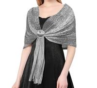 TUONYIS Sparkling Metallic Shawls and Wraps with Buckle Womens Evening Wrap Stole Shawl Shawls and Wraps for Women Gold Shawl Evening Wraps and Shawls For Wedding, Parties, Bridesmaid(Silver)
