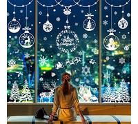 Tuopuda Christmas Window Clings Stickers,163 PCS White Jingle Bell Bauble Ball Snowflakes Door Cover Window Decals PVC Static Stickers for Christmas Home/Shop Decorations Window Display(White)