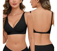 Tuopuda Low Back Bra for Women Backless Deep V Bras Non-Wired Womens Bras Multiway Convertible Adjustable Strap Bra Seamless Wireless Soft Comfort Bra(Black,M)