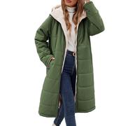 Tuopuda Winter Long Coats for Women Fleece Puffer Coat Warm Full Zip Hooded Long Jackets Plus Size Quilted Outerwear Outdoor Hiking Overcoat(Green,S)
